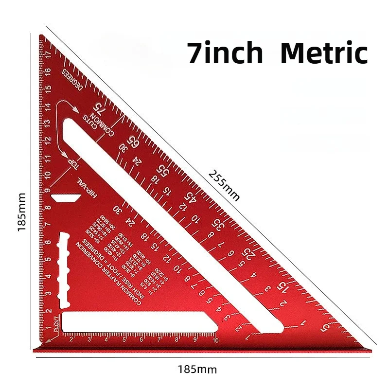 New 7Inch Triangle Ruler Measurement Tool Aluminium Alloy Carpenter Tools Inch Metric Angle Ruler Speed Square - Image 9