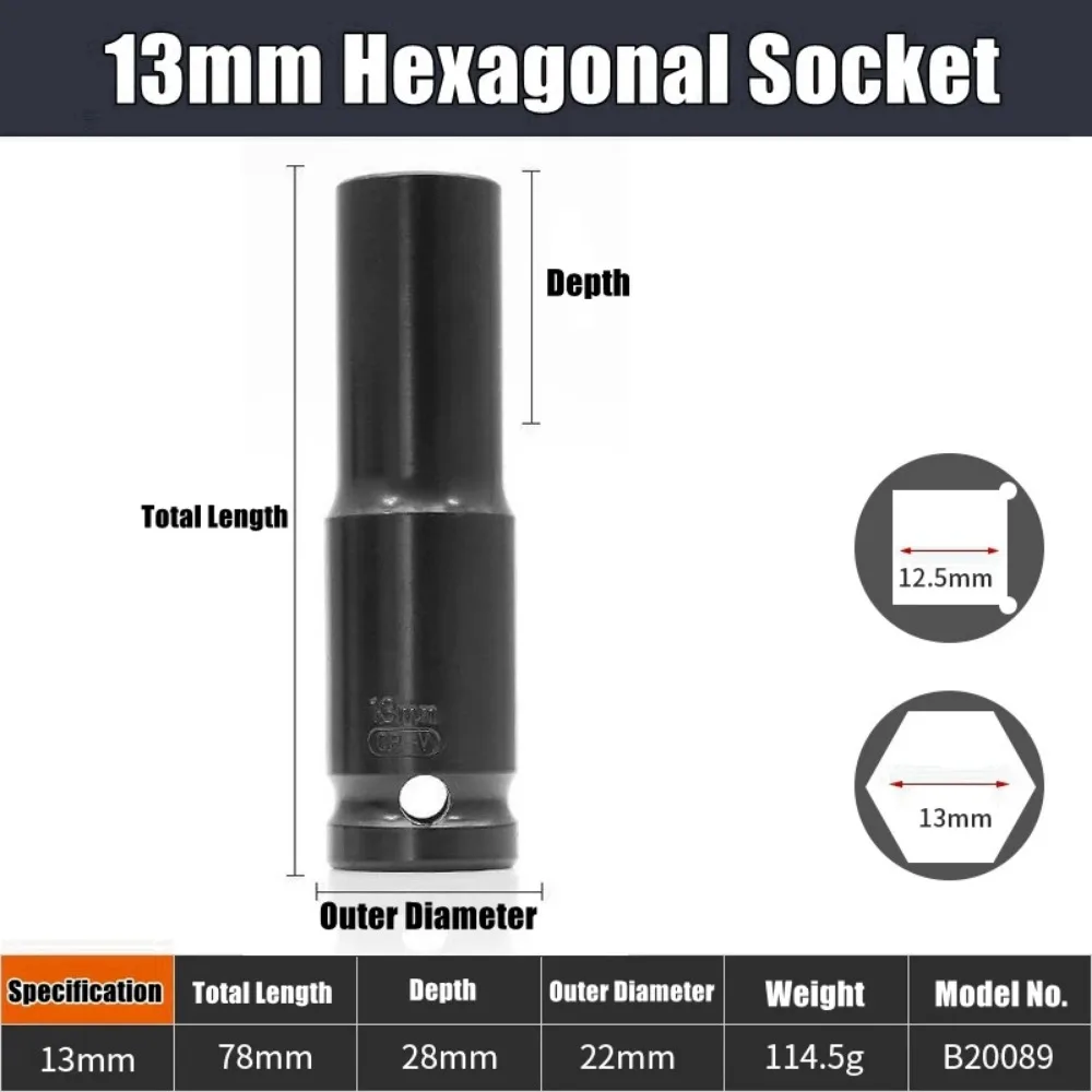 1/2Inch Drive 6-Point Impact Socket Set Drive Metric Wrench Socket Deep Impact Socket - Image 23