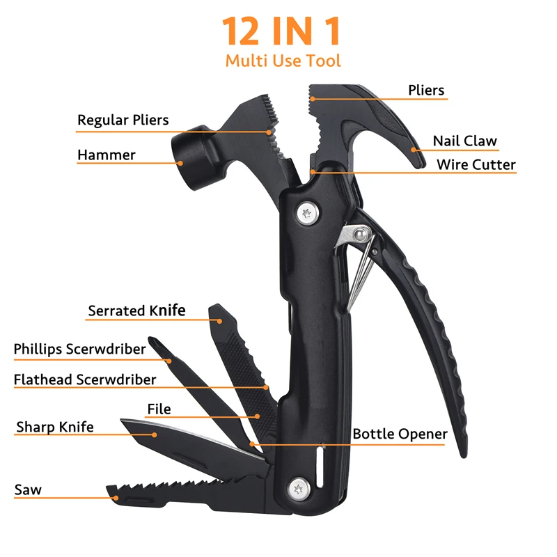 Unique 12-in-1 Multi-Functional Tool Hammer.