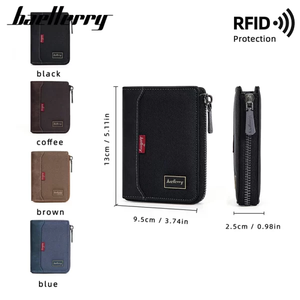 Baellerry RFID Simple Short Men Zipper Wallets Luxury Brand Card Holder Photo Holder Coin Pocket - Image 2