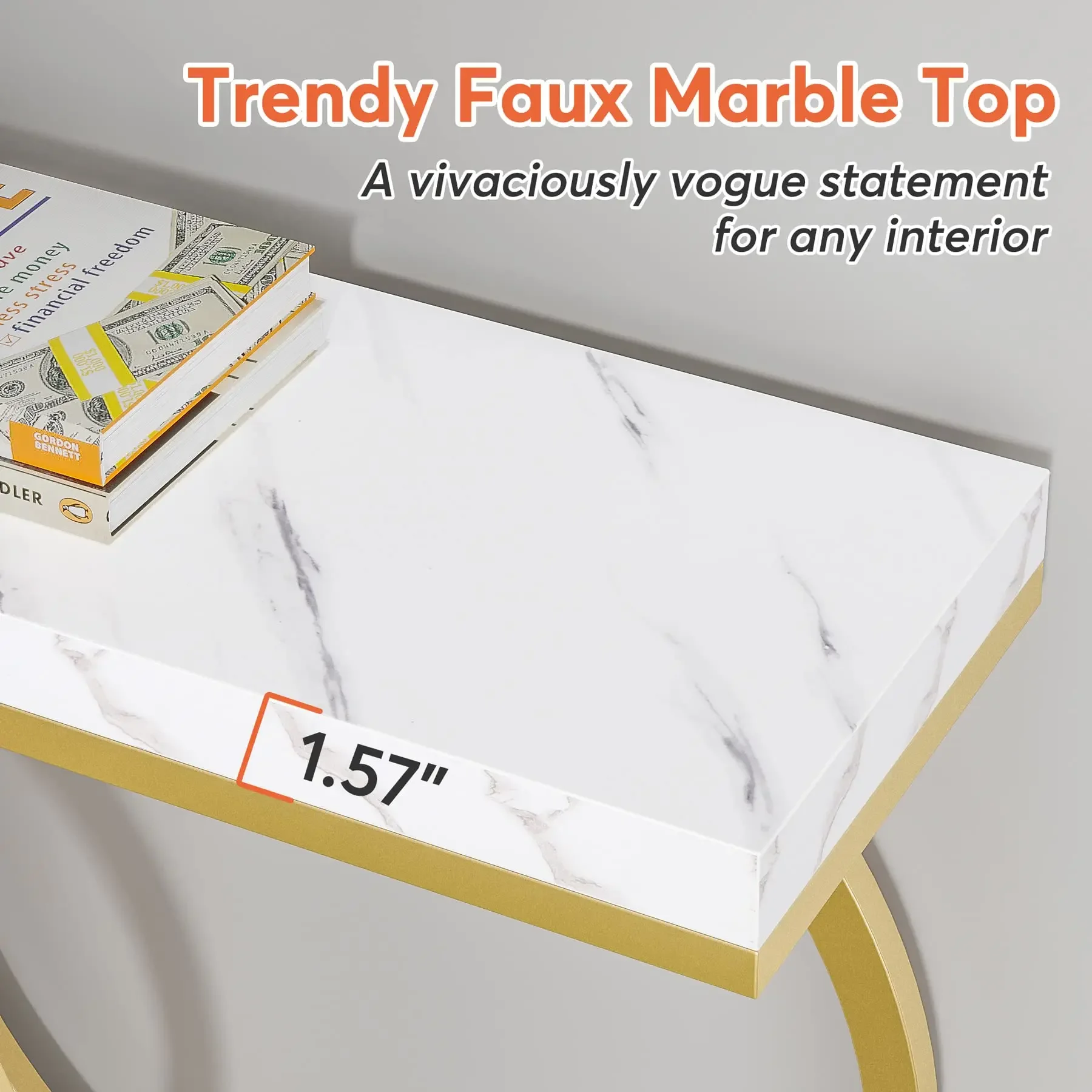 Tribesigns Gold Console Table, 55 inch Faux Marble Entryway Table Narrow Long Sofa Table - Image 5