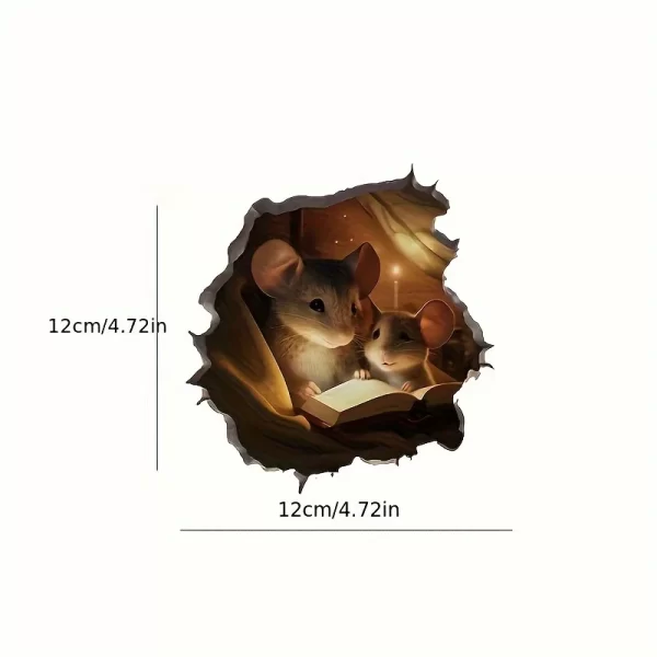3D Reading Mouse Wall Stickers Cute Cartoon Animal Pattern Vinyl Decals - Image 3