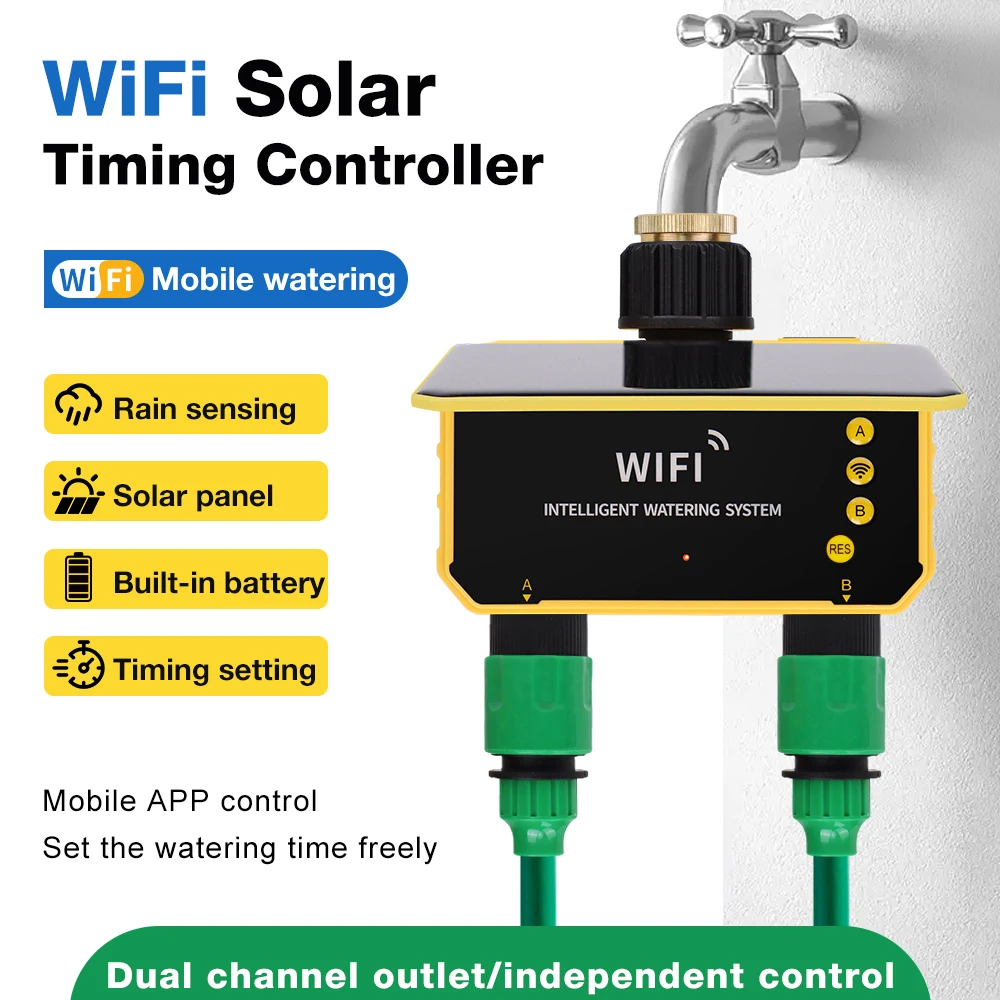 New 1/2 Outlets Solar Irrigation Timer Smart APP Control Automatic Irrigation System Outdoor Water Timer Garden Watering Tool 