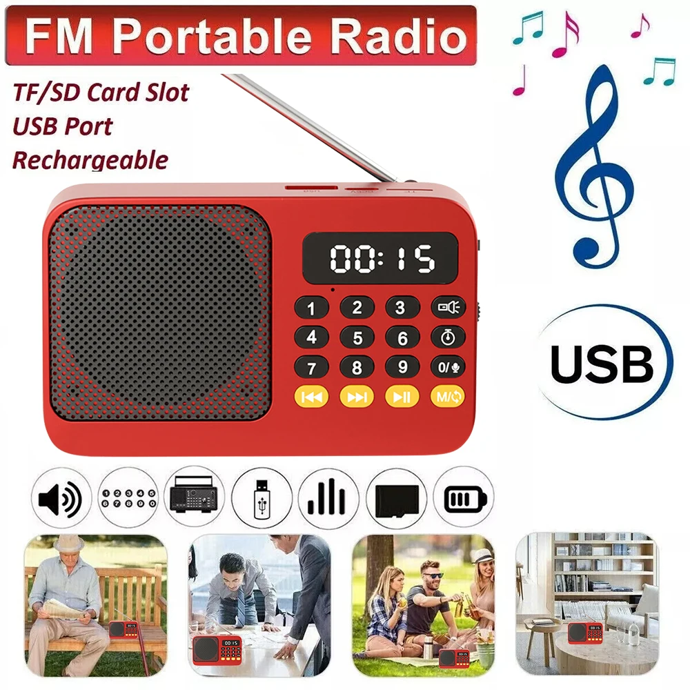 Portable Radio Music Player Handheld Rechargeable Digital FM USB TF MP3 Player Speaker - Image 2