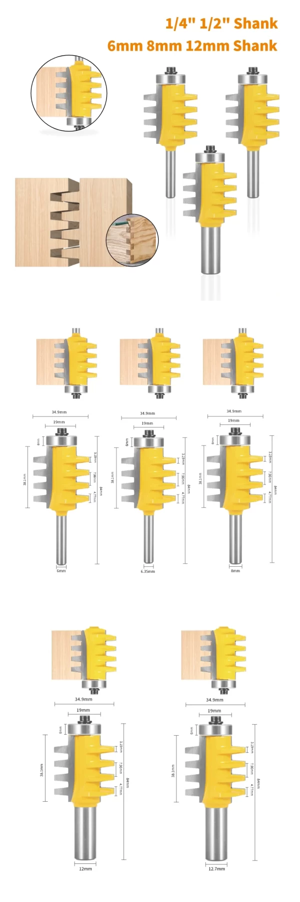 YUSUN 6MM-12.7MM Shank Joint Bit Router Bit Woodworking Milling Cutter For Wood Bit face Mill - Image 14