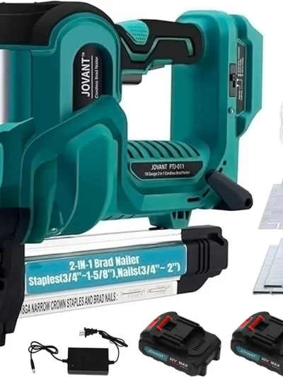 Cordless Brad Nailer with 2-Max Batteries & Charger, 2" Length Nails -18GA 1/4" Narrow Crown Staples