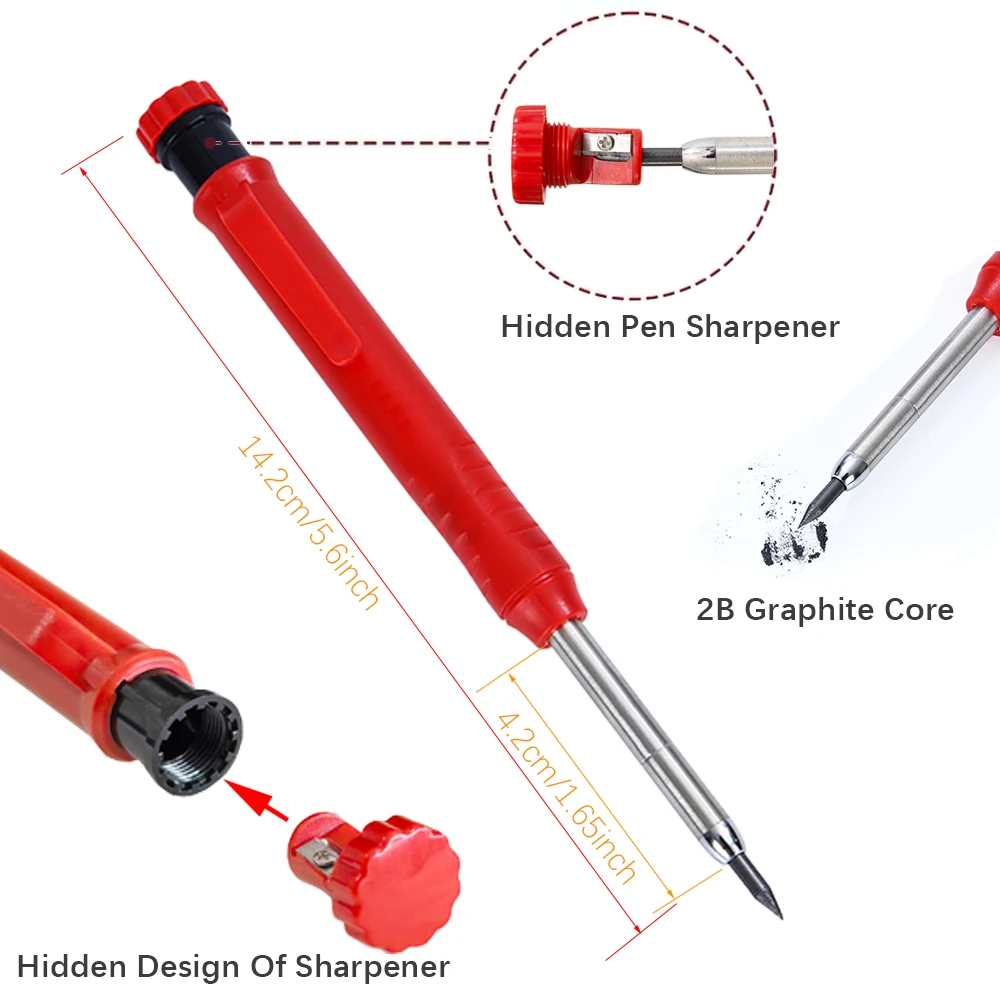 Solid Carpenter Pencil Set Deep Hole Marking Tool Pen Built In Pencil Sharpener Carpenter Lead Core - Image 4