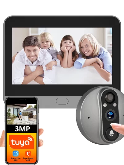 3MP Smart Life Tuya 1080P WiFi Door Bell Eye Peephole Camera 5000mAh Battery PIR Motion Detector IR Alexa Google Digital Viewer