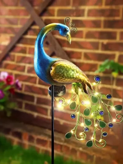 Metal Peacock Decor The Lights Automatic Turn on/off The Park Lawn