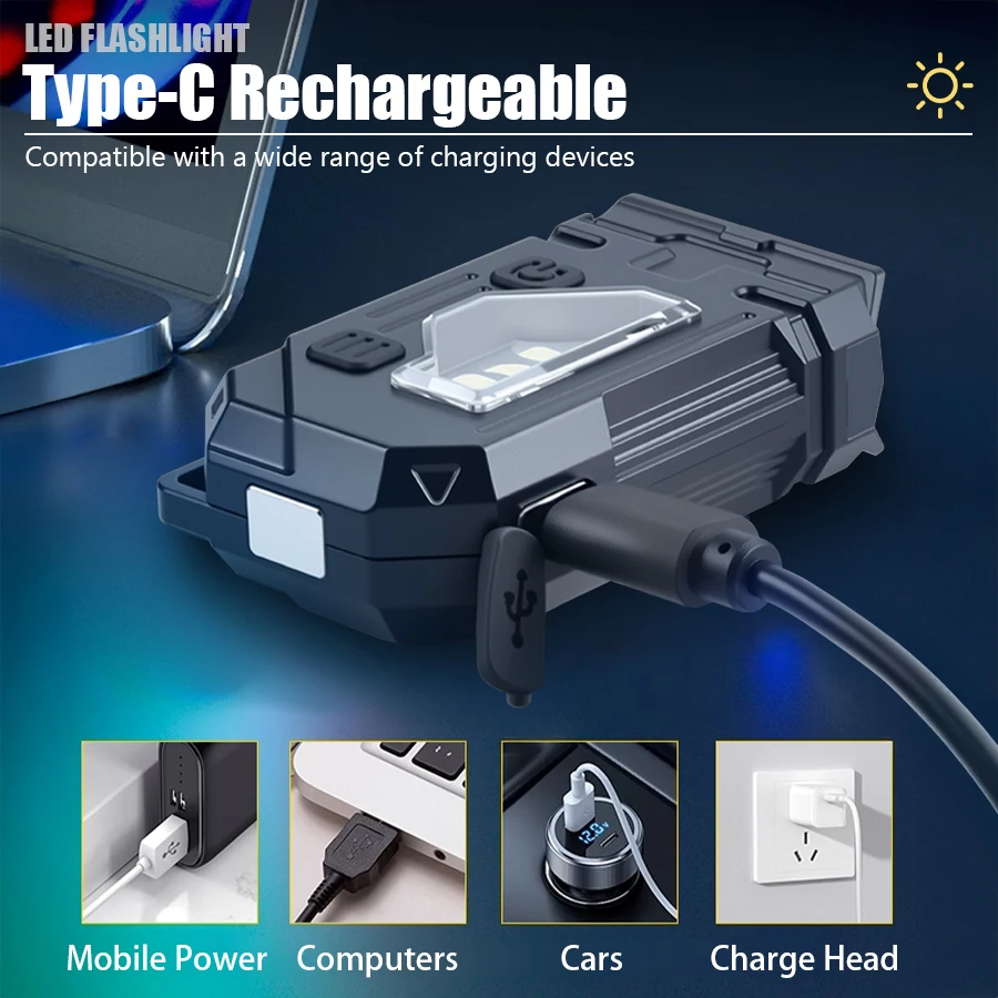 XIWANGFIRE Super Bright Pocket Torch Light LED Multifunctional Linterna Magnetic COB EDC Mini Keychain Flashlight Rechargeable - Image 42