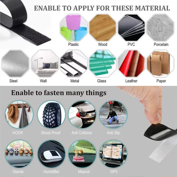 1-10M Velcros Self Adhesive Hook and Loop Tape Fastener House Diy Magic Tap Auto Double Sided Roll Strong Glue Home Strap Strips - Image 5