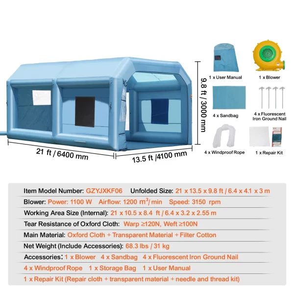 SucceBuy Inflatable Paint Booth Inflatable Spray Booth with Powerful Blowers and Air Filter System - Image 25