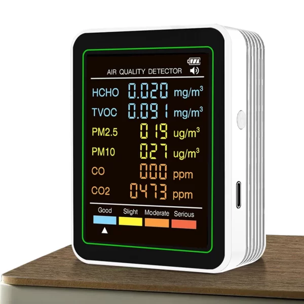 6-in-1 Air Quality Monitor Real-Time Air Quality Tester Portable Temperature Humidity Detector