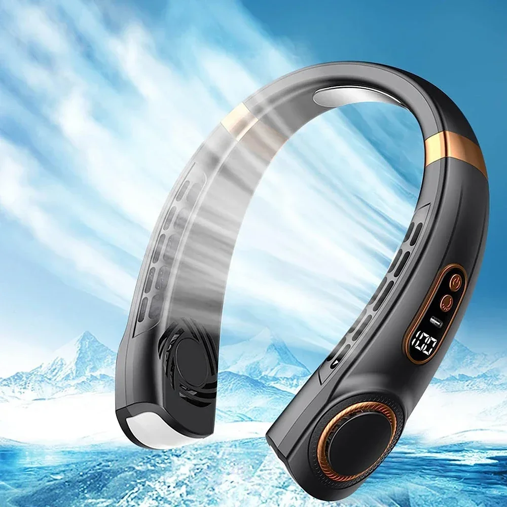 2025 Mini Hanging Neck Fan Portable Bladeless Neck Fan Air Cooler Digital Display Rechargeable