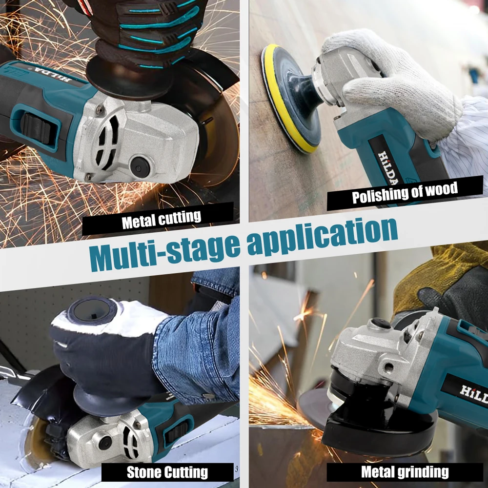 HILDA 21V Brushless Angle Grinder Brushless Polishing Machine Handheld Rechargeable Electric Power Tools for Makita Battery - Image 6