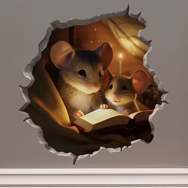 3D Reading Mouse Wall Stickers Cute Cartoon Animal Pattern Vinyl Decals - Image 6