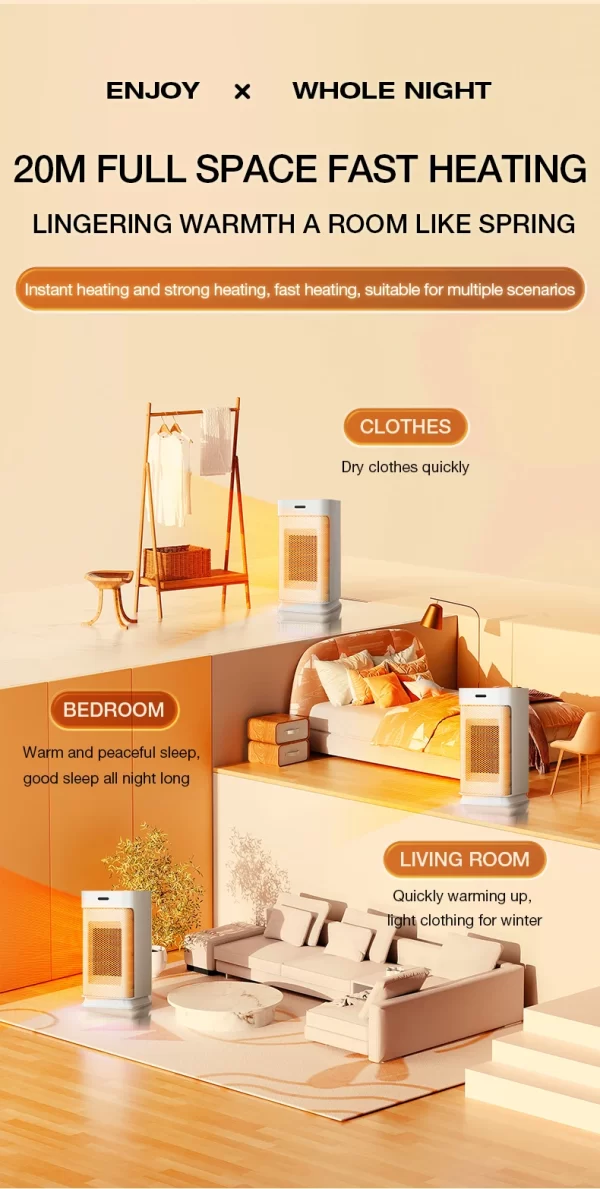 Portable PTC ceramic electric heater with multi-stage adjustment, silent, small household fan - Image 10
