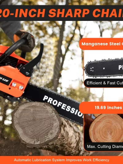 20 Inch 62CC Chainsaw 2600W Power Chain Saws Gas Powered 2 Stroke Handed Petrol Gasoline Chain Saw