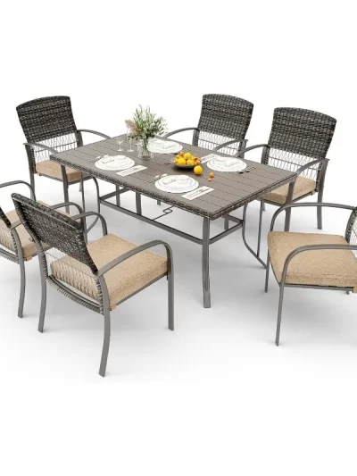 home.8504 Patio Dining 7 Piece, Outdoor Wicker Furniture Set