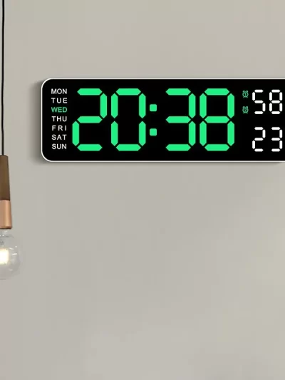 9 Inch Large Digital Wall Clock USB Powered TEMP Humidity Week Auto Dimmer DST Table Clock 12/24H Electronic LED Alarm Clock