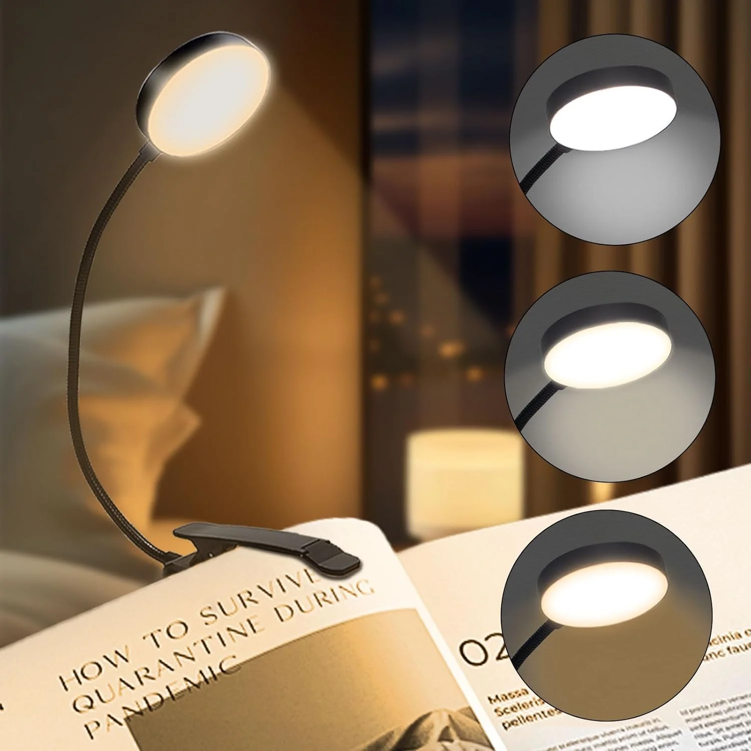 14Leds Book Light USB Rechargeable Reading Light Warm Cool White - Image 7