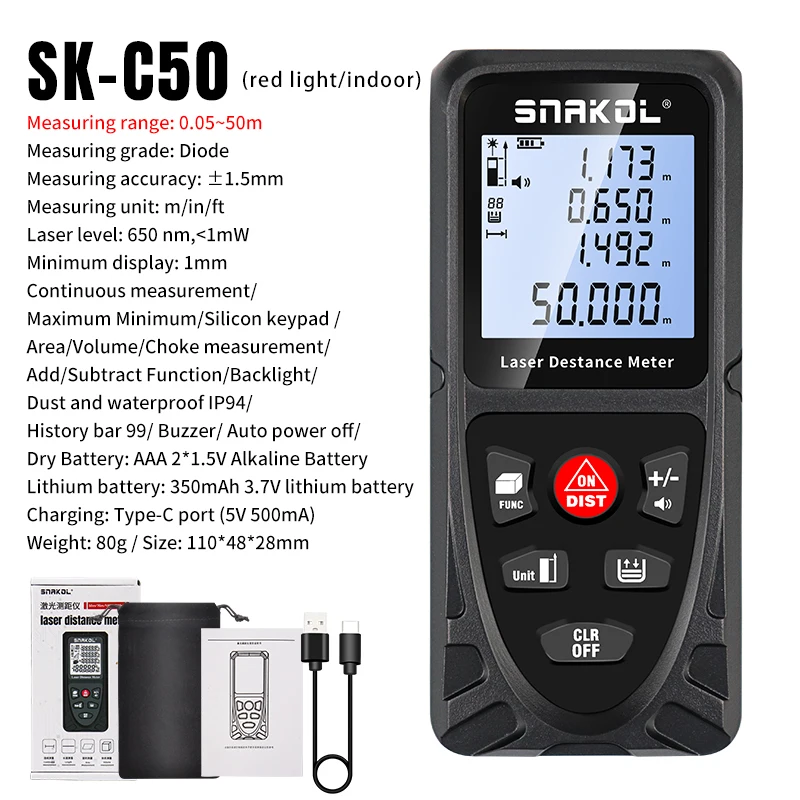 Snakol Laser Distance Meter 50m 70m 100m 120m Rangefinder Profesional Range Finder Digital Tape Measure - Image 10