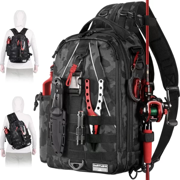 Fishing Backpack Tackle Sling Bag - Fishing Backpack with Rod Holder