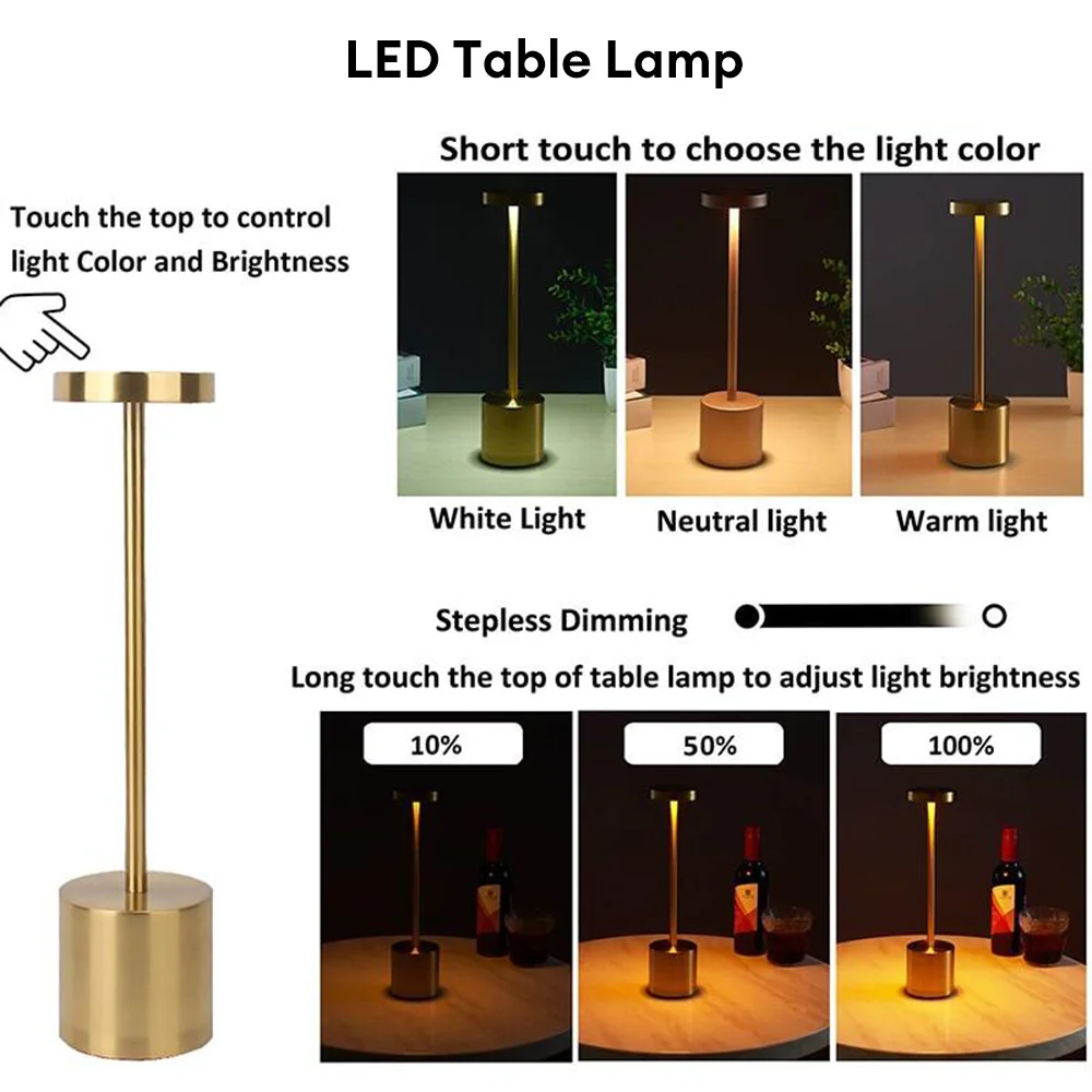 Classic Table Lamp USB Rechargeable Night Light Stepless Dimming Touch Desk Lamp 3 Colors - Image 24