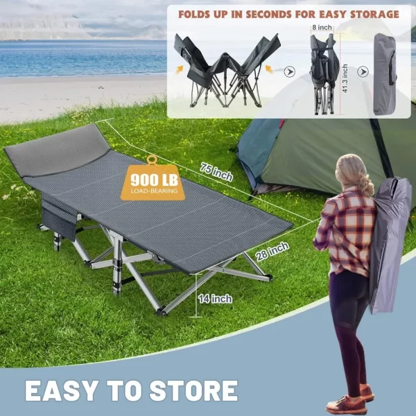 Folding Camping Cot for Adults with Pad, Padded Portable Sleeping Cot - Image 5