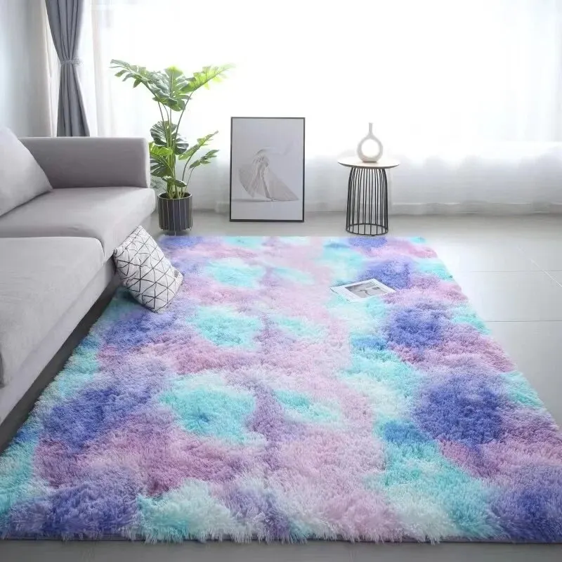 VIKAMA Silk Wool Rugs Children's Room Living Room Bedroom Tie-Dye Non-Slip Washable - Image 5