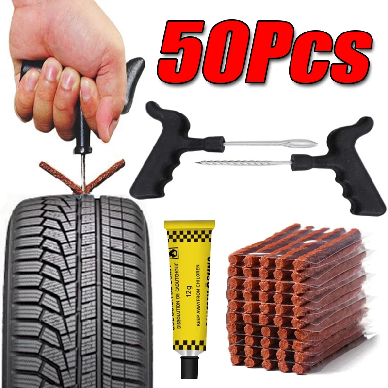 5-50Pcs Car Tire Repair Tool Kit with Rubber Strip Tubeless Tyre Puncture Studding Plug