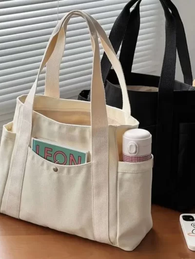 Large Capacity Canvas Tote Bags for Work Commuting Carrying Bag College Style