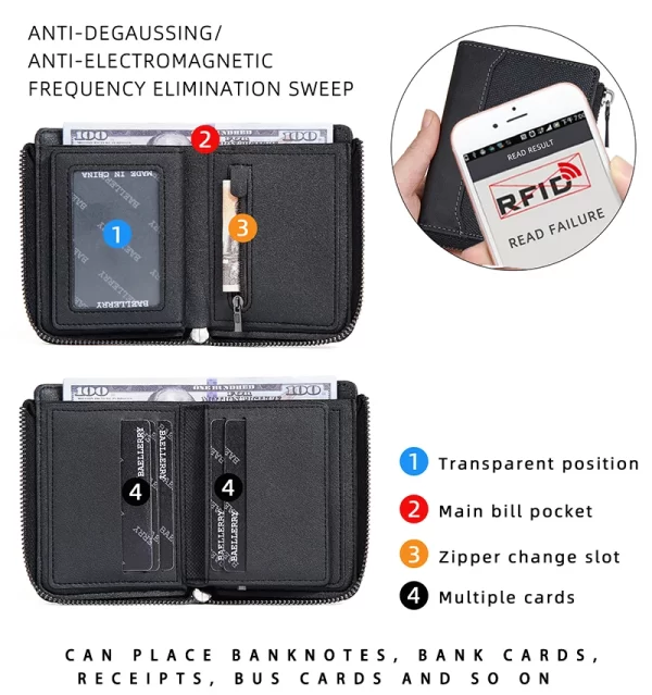 Baellerry RFID Simple Short Men Zipper Wallets Luxury Brand Card Holder Photo Holder Coin Pocket - Image 16