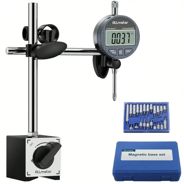Digital Dial Indicator with Magnetic Base 0-1 Inch/25.4 mm  Conversion Auto Off Featured Measuring Tool With 22pcs Testing Tips