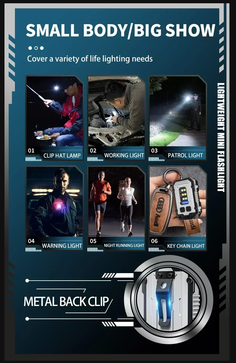 XIWANGFIRE Super Bright Pocket Torch Light LED Multifunctional Linterna Magnetic COB EDC Mini Keychain Flashlight Rechargeable - Image 25