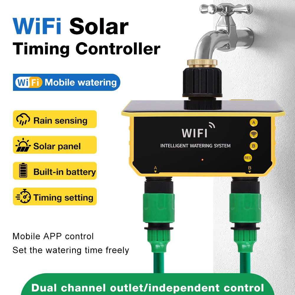 New 1/2 Outlets Solar Irrigation Timer Smart APP Control Automatic Irrigation System Outdoor Water Timer Garden Watering Tool - Image 13