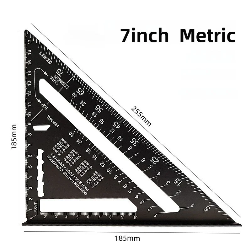 New 7Inch Triangle Ruler Measurement Tool Aluminium Alloy Carpenter Tools Inch Metric Angle Ruler Speed Square - Image 5