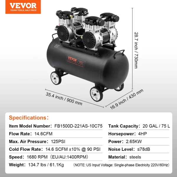 SucceBuy Air Compressor 750W/1450W/3000W Oil Free Air Compressor Quiet - Image 10