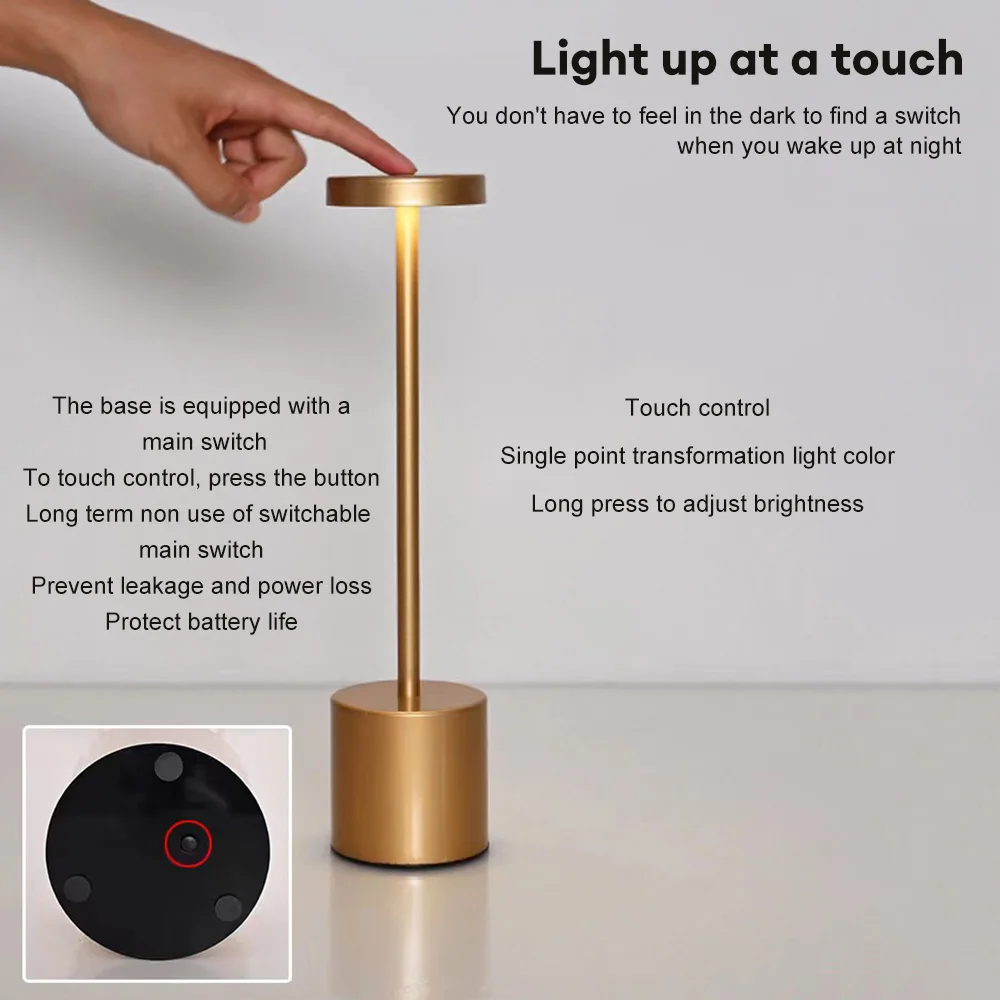 Classic Table Lamp USB Rechargeable Night Light Stepless Dimming Touch Desk Lamp 3 Colors - Image 27
