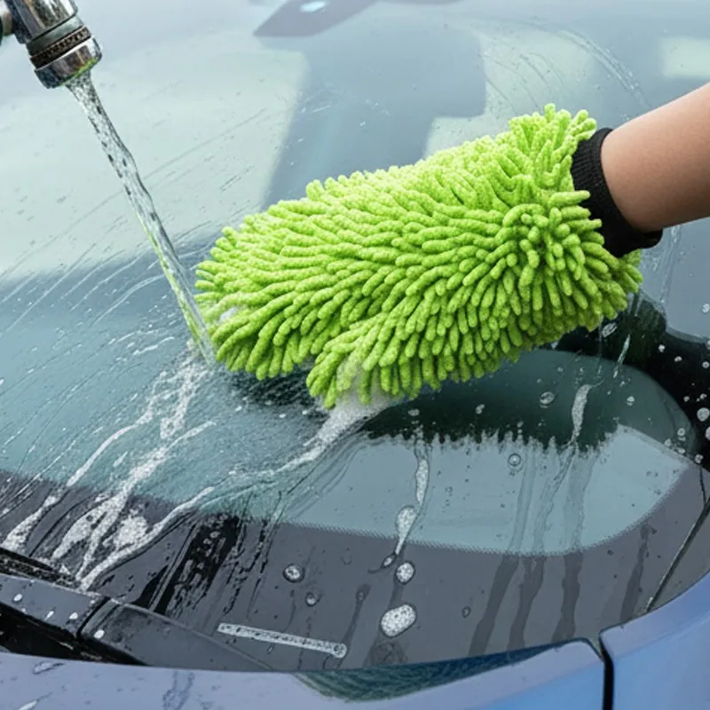 Super Absorbent Car Wash Sponge Microfiber Car Wash 1/2pcs Green Gloves Scratch Free - Image 3