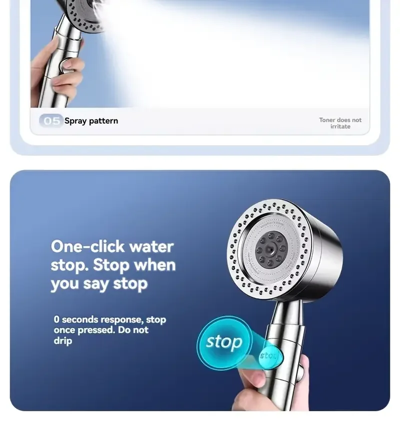 New High Pressure Water Saving Filter Shower Head 5 Modes Handheld Shower Head - Image 23