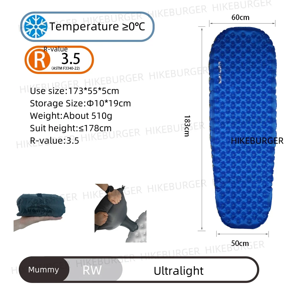 Light Tour R value 7.5 Camping Inflatable Mattress Outdoor Portable Sleeping Pad Ultralight - Image 16