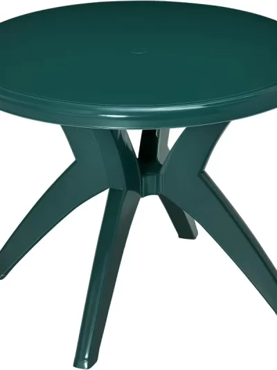36.25" Dia Round Plastic Patio Table with Umbrella Hole, Outdoor Bistro Dining Table