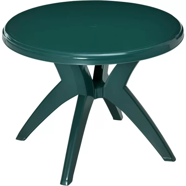 36.25" Dia Round Plastic Patio Table with Umbrella Hole, Outdoor Bistro Dining Table
