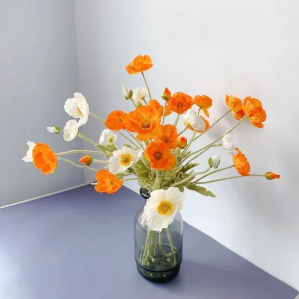 Artificial Flowers Fake Poppy Silk Flowers Long Stem Housewarming - Image 34