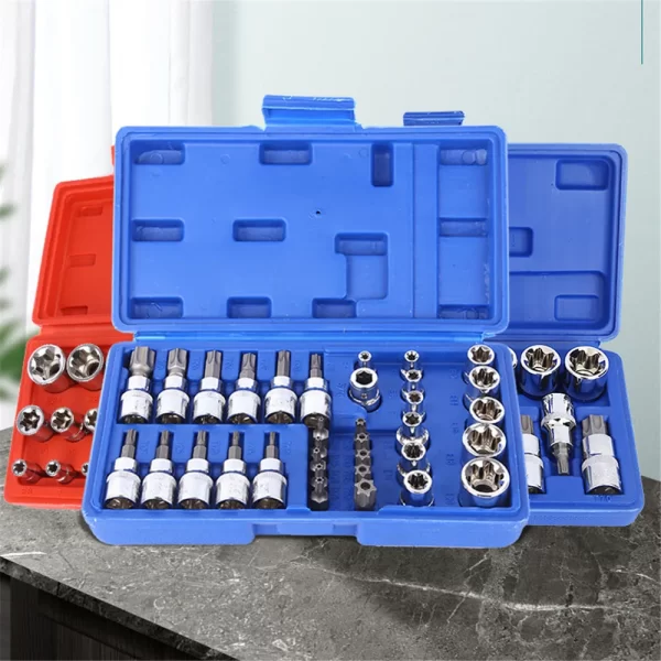 34pcs Torx Bit Socket and E-Torx Star Socket Set 1/4" 3/8" 1/2" Drive Male Female - Image 10