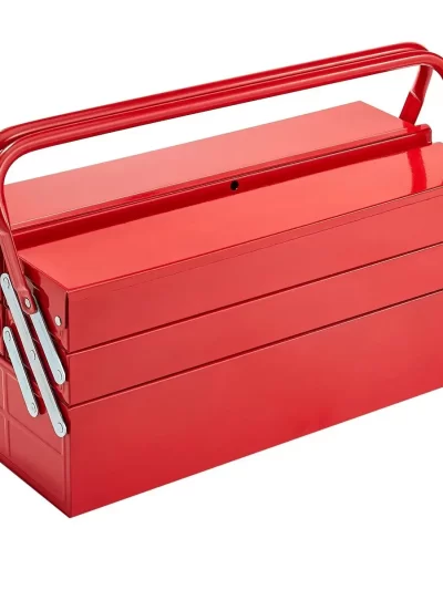 SucceBuy 18in Metal Tool Box 3-Tier 5-Tray Portable Folding Tool Chest Organizer with Handle