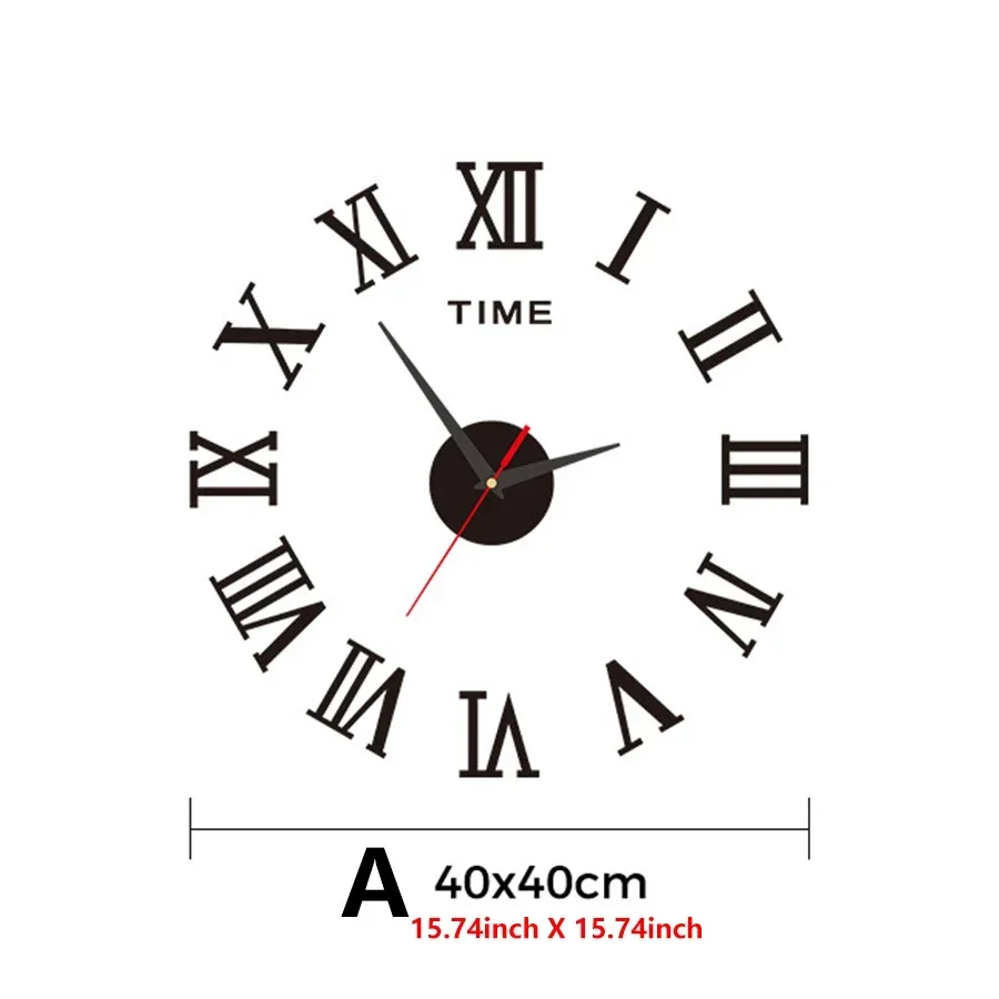 Large Size 3D DIY Silent Wall Clock Black/Gold/Silver Simple Modern Punch-Free Wall Sticker Clock - Image 2