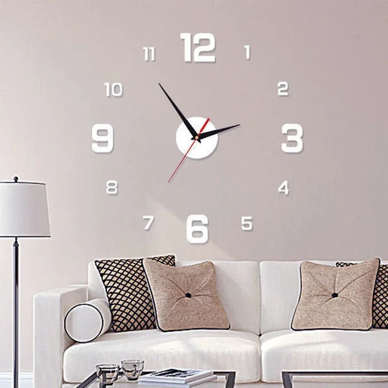 Large Size 3D DIY Silent Wall Clock Black/Gold/Silver Simple Modern Punch-Free Wall Sticker Clock - Image 23