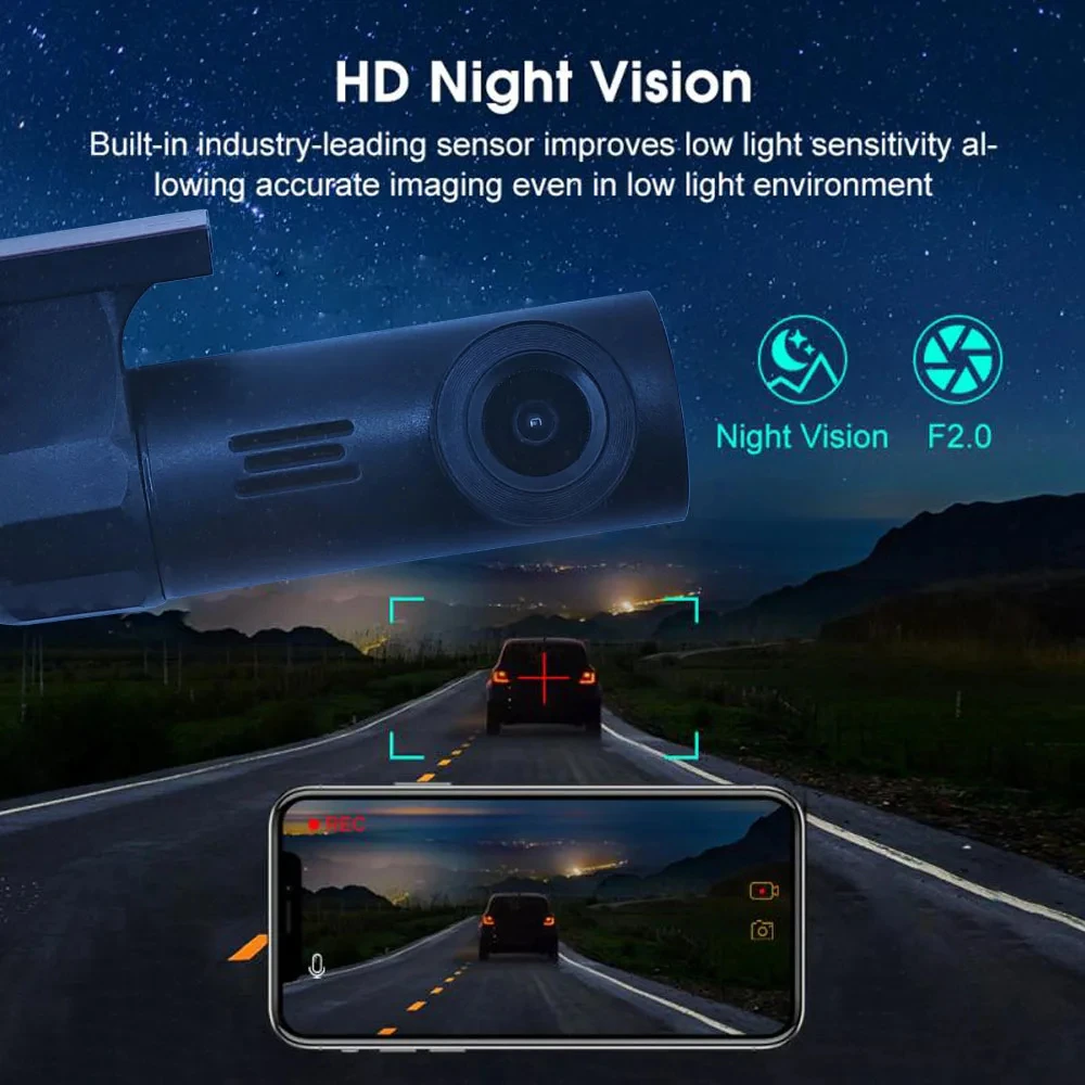 APP control smart car Wifi DVR Dash camera night vision video recorder HD1080P USB connection power supply - Image 3